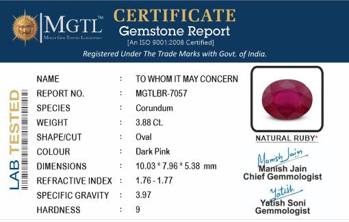 Thailand Ruby - 3.88 Carat Prime Quality BR-7057