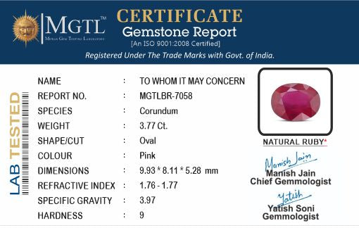 Thailand Ruby - 3.77 Carat Limited Quality BR-7058