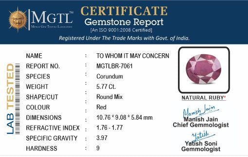 Thailand Ruby - 5.77 Carat Limited Quality BR-7061