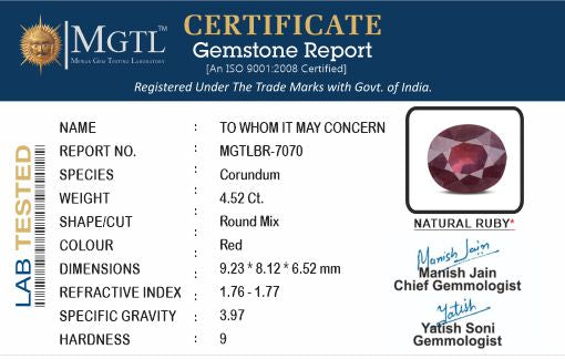 Thailand Ruby - 4.52 Carat Prime Quality BR-7070