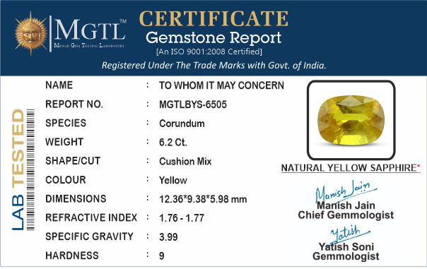 Yellow Sapphire - 6.20 Carats