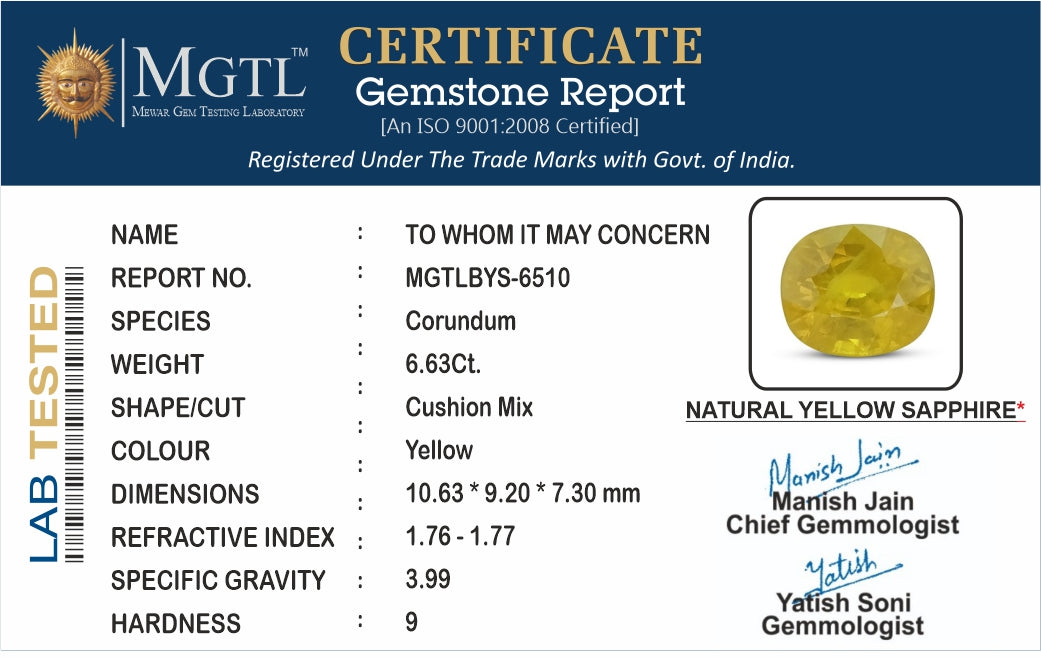 Yellow Sapphire - 6.63 Carats