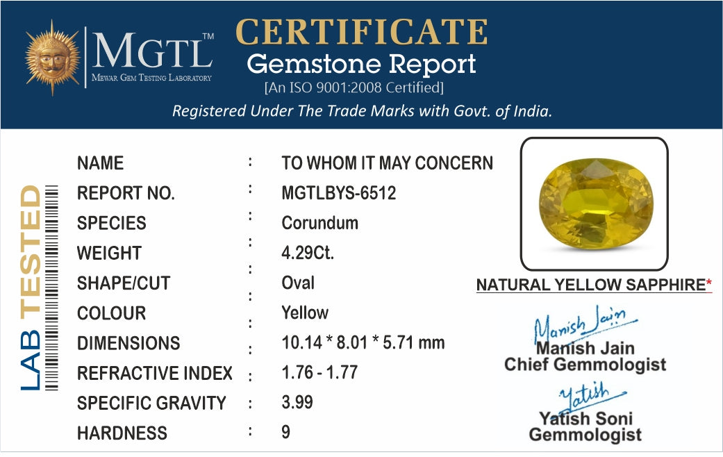 Yellow Sapphire - 4.29 Carats