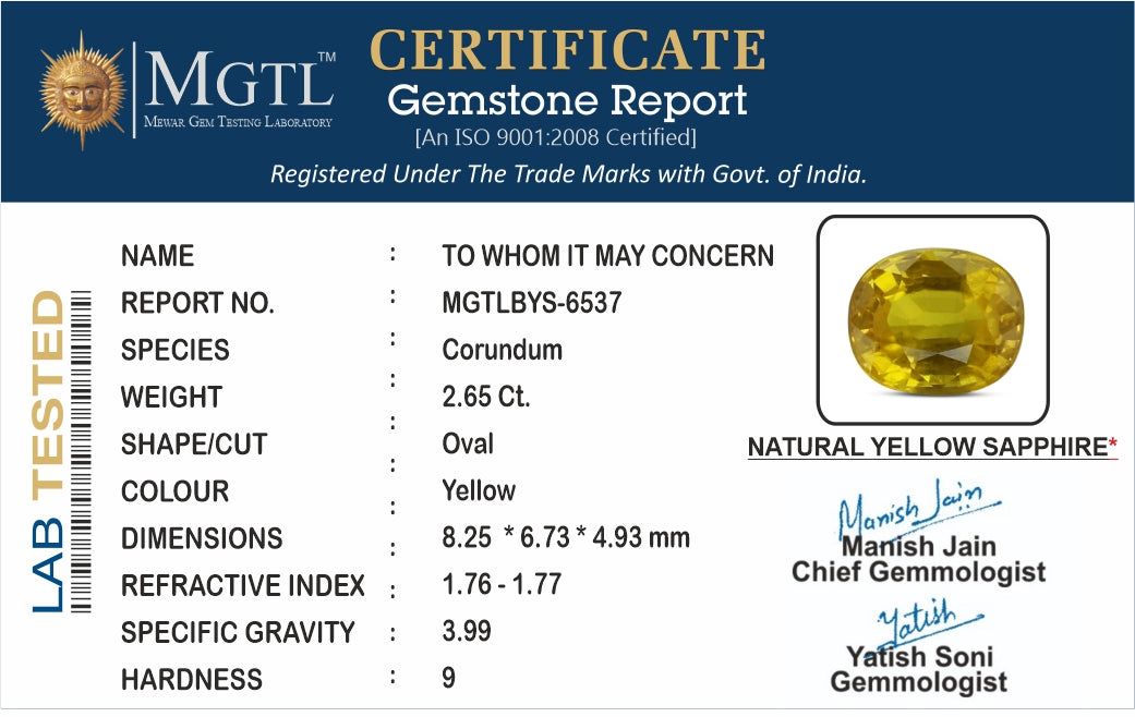 Thailand Yellow Sapphire - 2.65 Carat Limited Quality BYS-6537