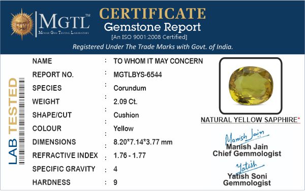 Thailand Yellow Sapphire - 2.09 Carat Limited Quality BYS-6544