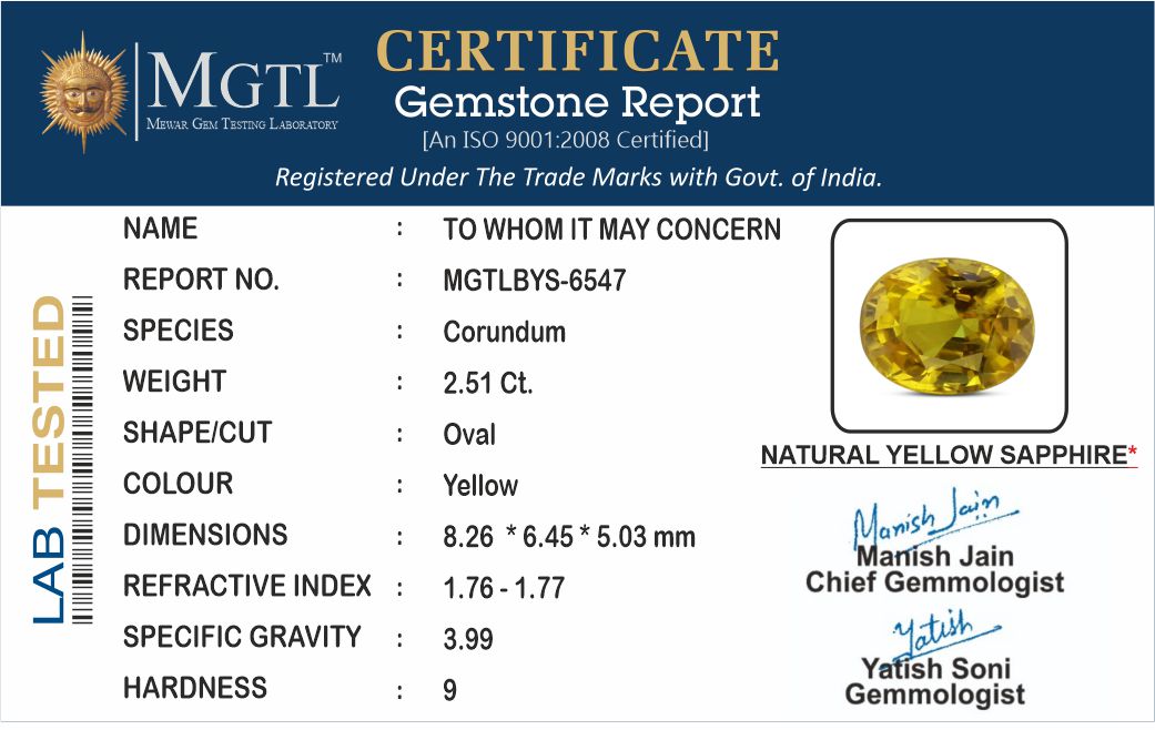 Thailand Yellow Sapphire - 2.51 Carat Limited Quality BYS-6547