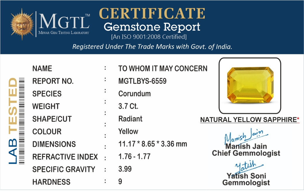 Thailand Yellow Sapphire - 3.7 Carat Limited Quality BYS-6559