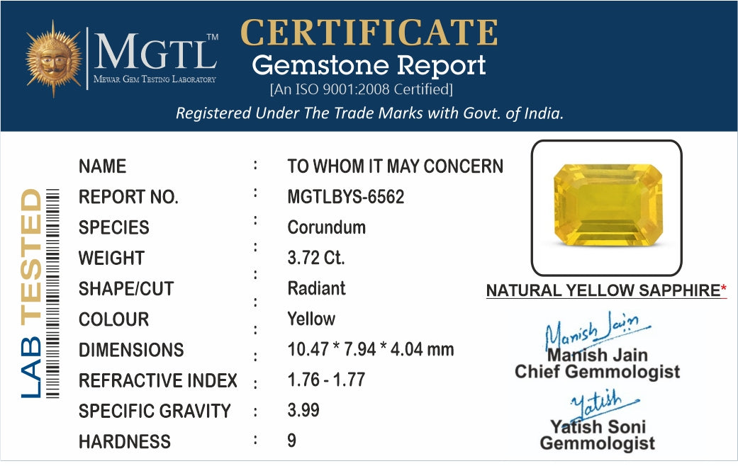 Yellow Sapphire - 3.72 Carats