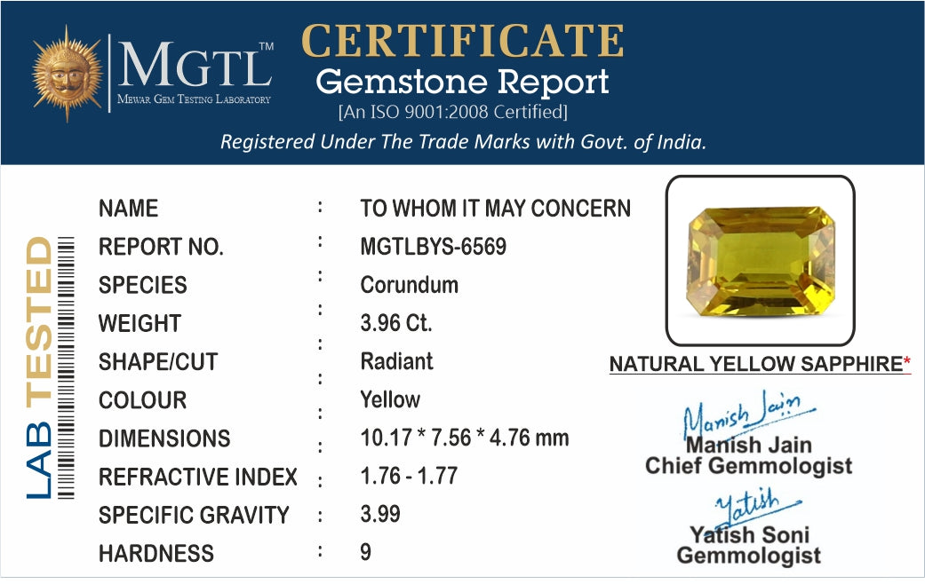 Yellow Sapphire - 3.96 Carats