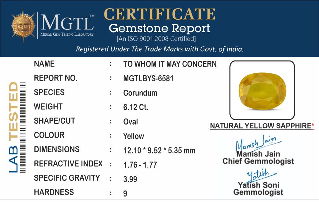 Yellow Sapphire - 6.12 Carats