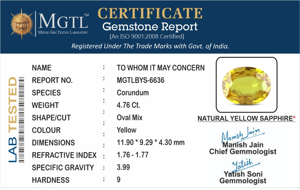 Yellow Sapphire - 4.76 Carats
