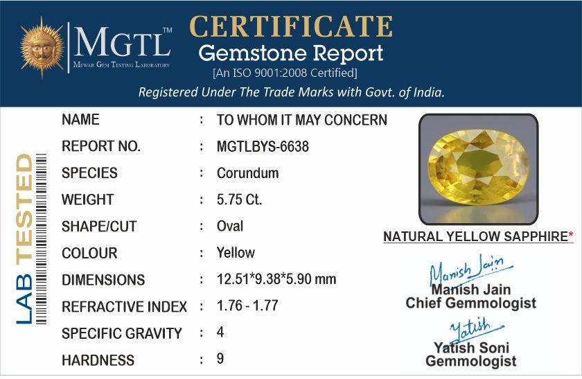Yellow Sapphire - 5.75 Carats