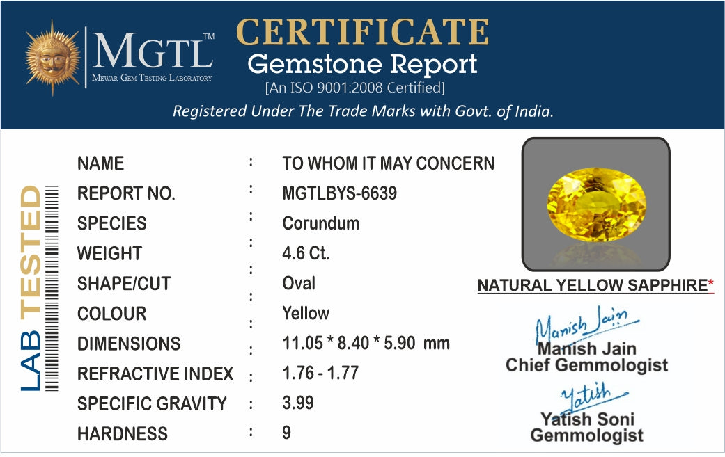Thailand Yellow Sapphire - 4.6 Carat Limited Quality BYS-6639