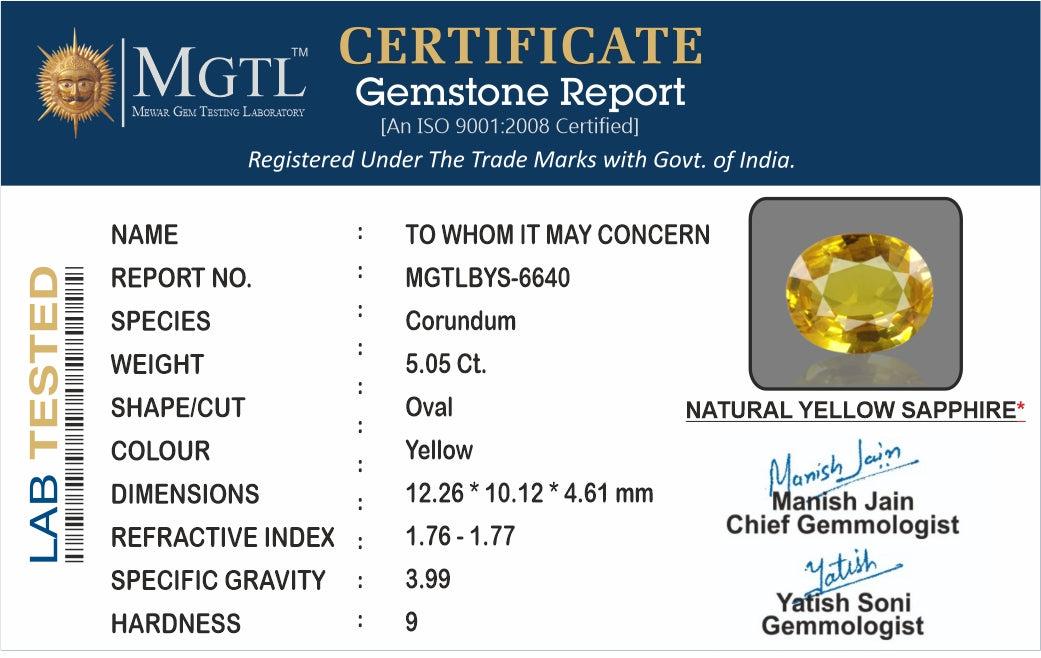 Yellow Sapphire - 5.05 Carats