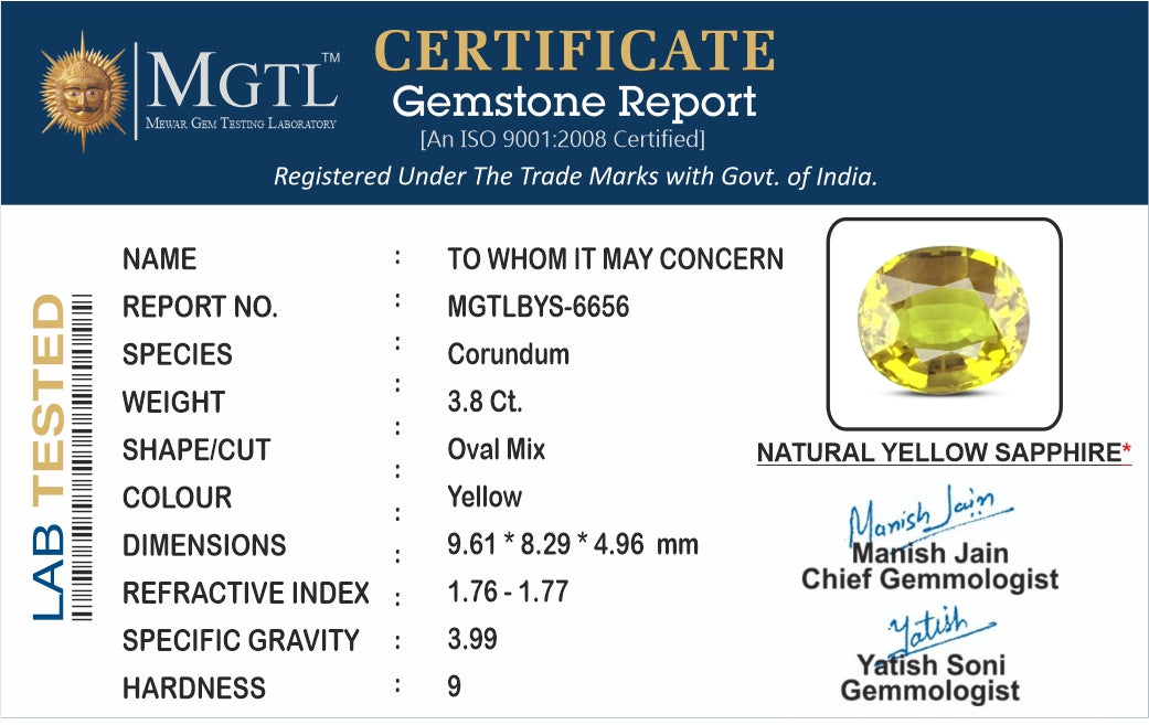 Thailand Yellow Sapphire - 3.8 Carat Limited Quality BYS-6656