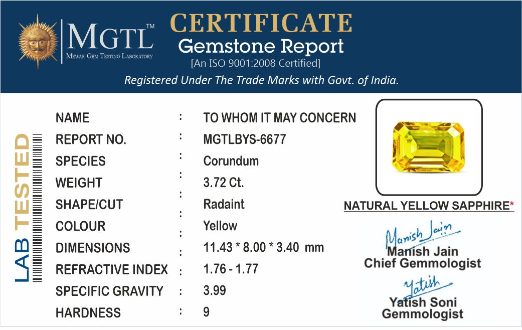 Yellow Sapphire - 3.72 Carats