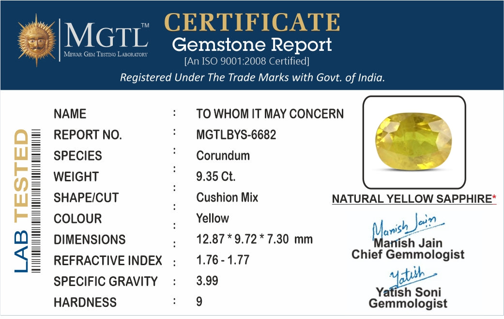 Thailand Yellow Sapphire - 9.35 Carat Prime Quality BYS-6682