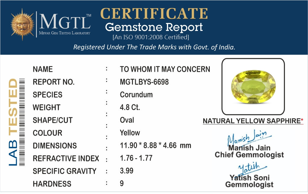Yellow Sapphire - 4.80 Carats
