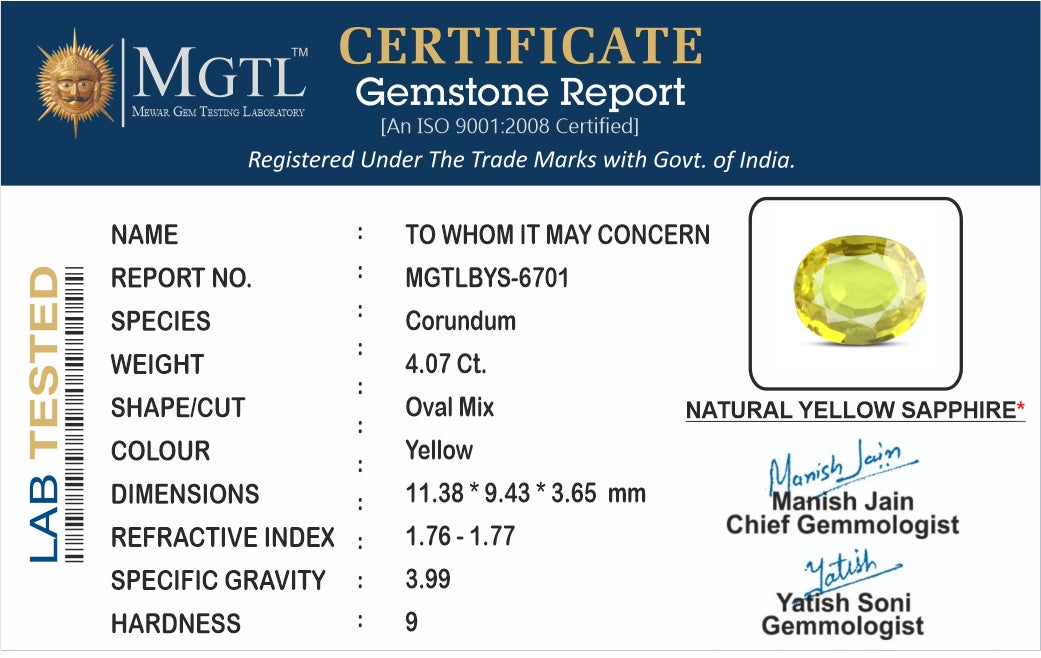 Yellow Sapphire - 4.07 Carats