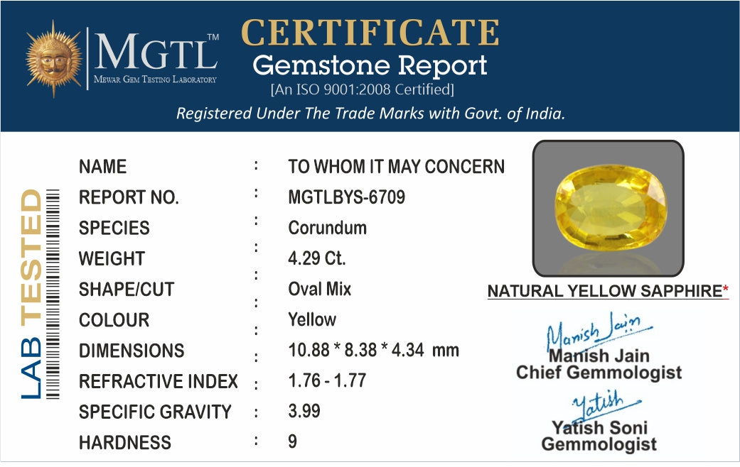 Thailand Yellow Sapphire - 4.29 Carat Limited Quality BYS-6709