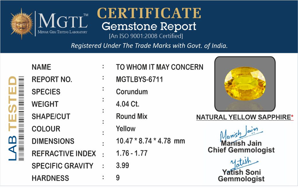 Thailand Yellow Sapphire - 4.04 Carat Prime Quality BYS-6711
