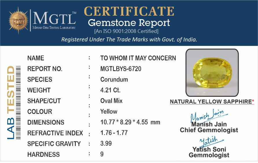 Yellow Sapphire - 4.21 Carats