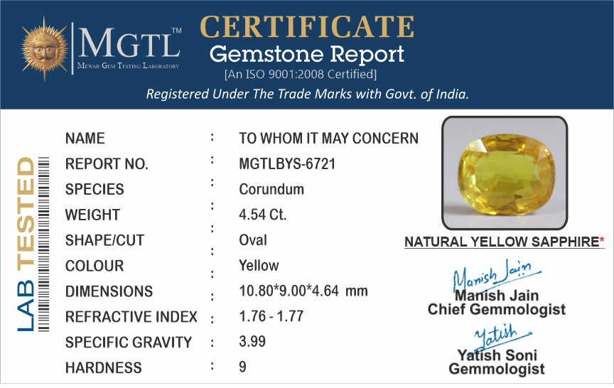 Yellow Sapphire - 4.54 Carats