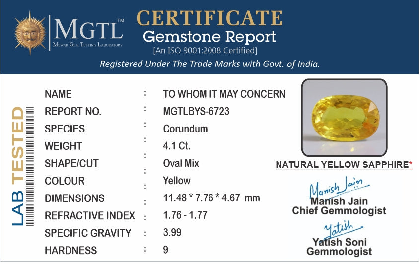 Yellow Sapphire - 4.10 Carats