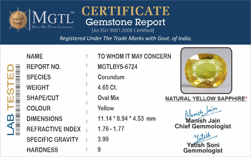 Yellow Sapphire - 4.65 Carats
