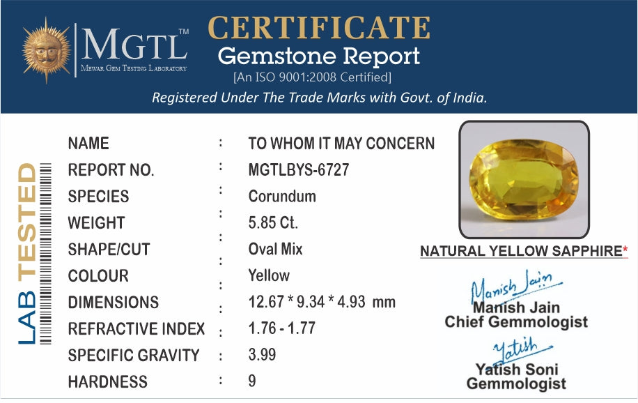 Yellow Sapphire - 5.85 Carats