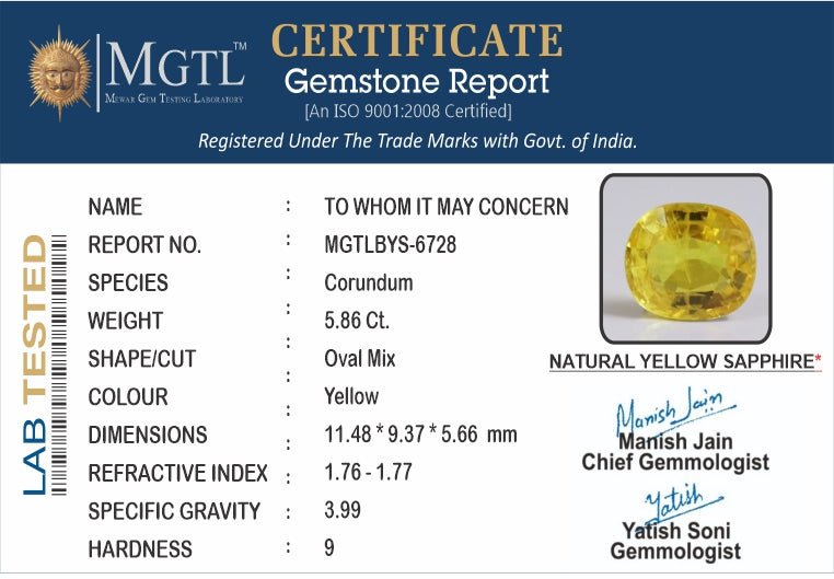 Yellow Sapphire - 5.86 Carats