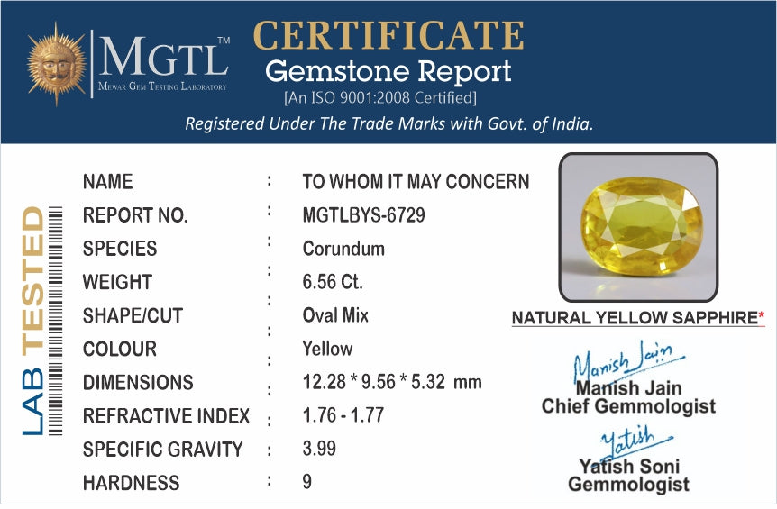 Yellow Sapphire - 6.56 Carats