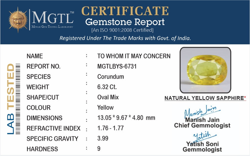 Yellow Sapphire - 6.32 Carats