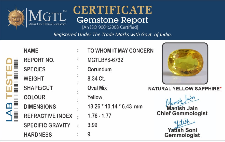 Yellow Sapphire - 8.34 Carats