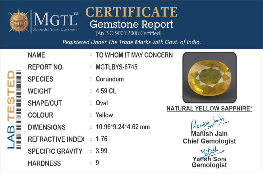 Yellow Sapphire - 4.59 Carats