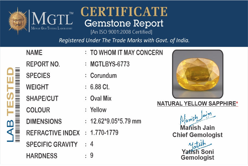 Yellow Sapphire - 6.88 Carats