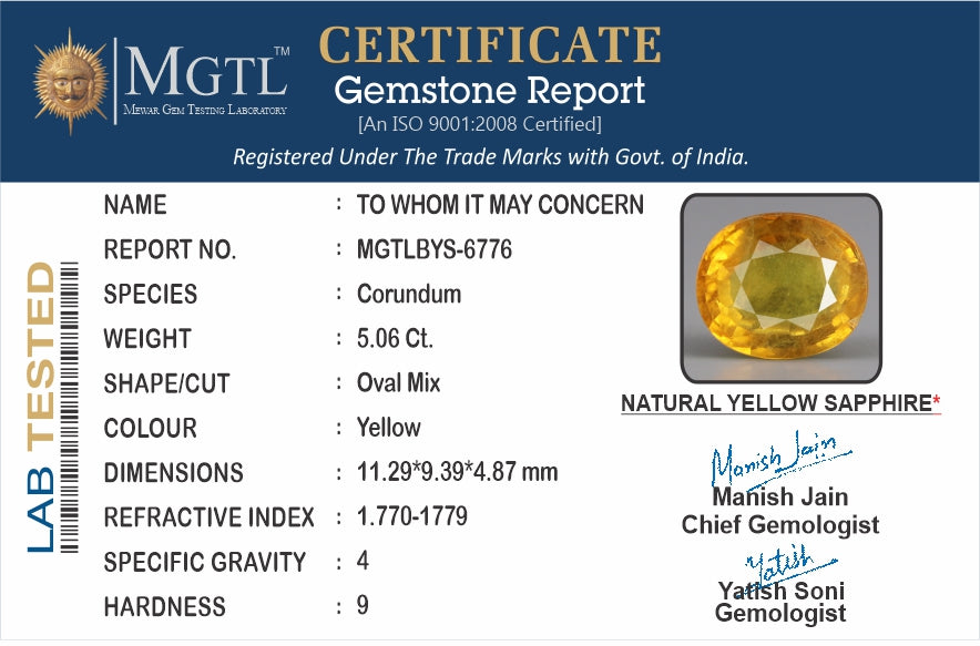 Yellow Sapphire - 5.06 Carats