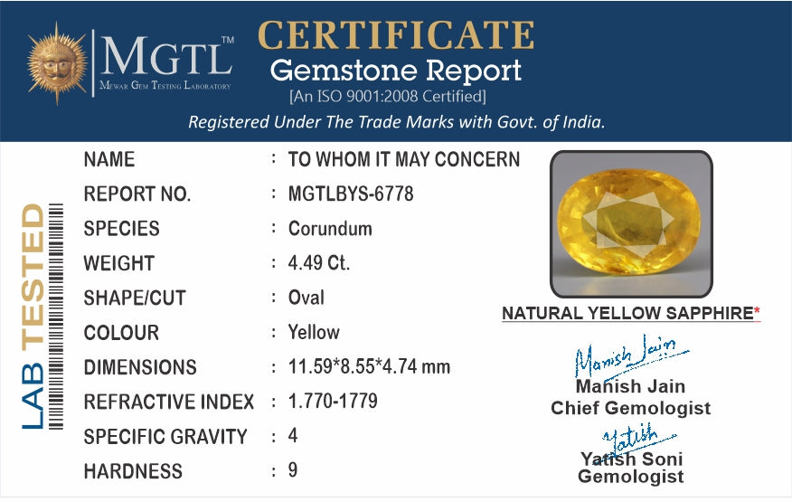 Yellow Sapphire - 4.49 Carats