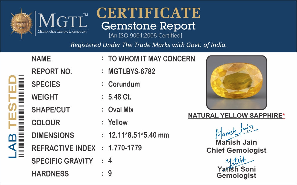 Yellow Sapphire - 5.48 Carats