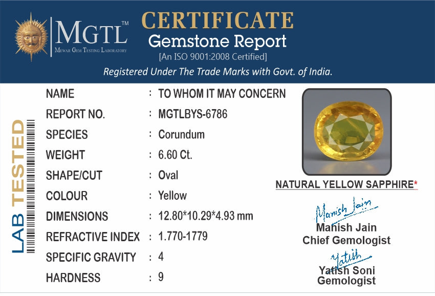 Yellow Sapphire - 6.60 Carats