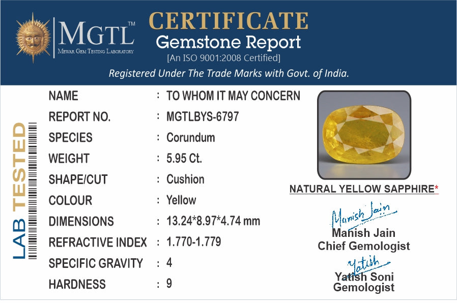 Thailand Yellow Sapphire - 5.95 Carat Prime Quality BYS-6797
