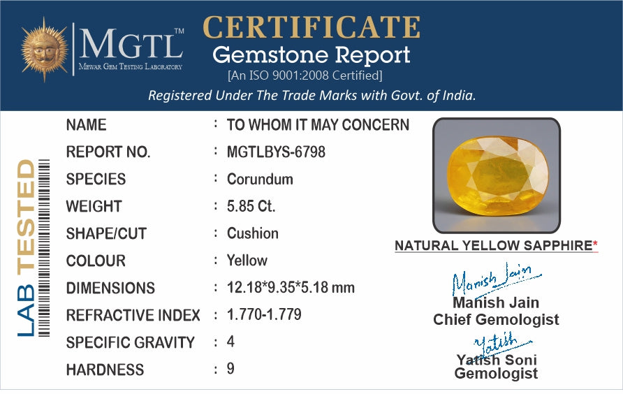 Yellow Sapphire - 5.85 Carats