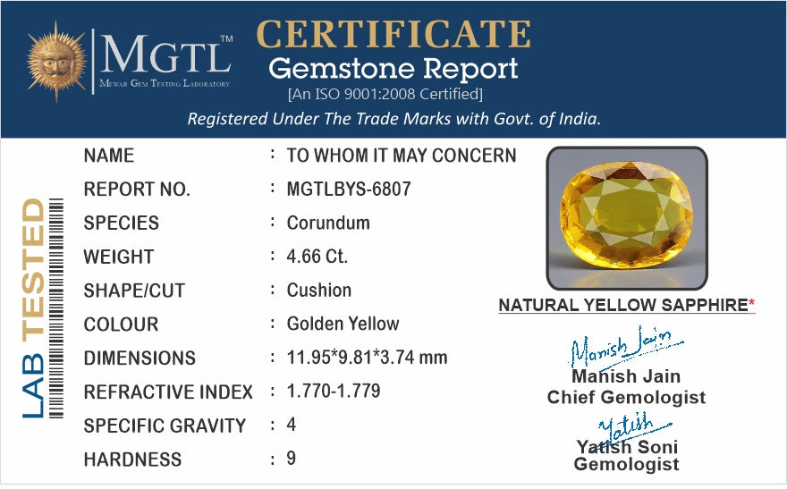 Yellow Sapphire - 4.66 Carats