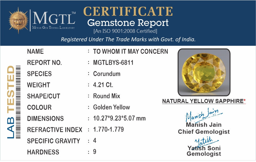 Yellow Sapphire - 4.21 Carats