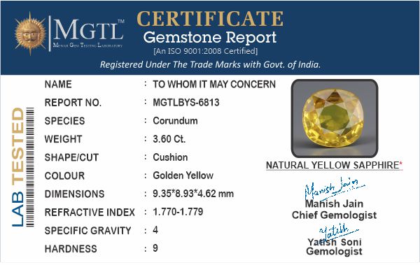 Yellow Sapphire - 3.60 Carats