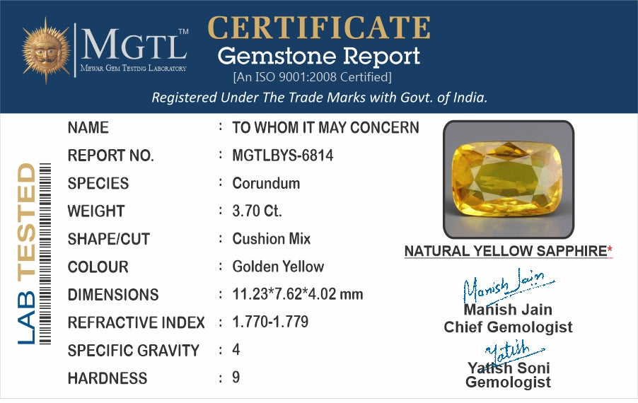 Yellow Sapphire - 3.70 Carats