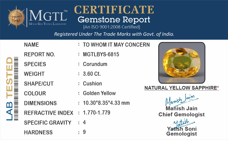 Yellow Sapphire - 3.60 Carats