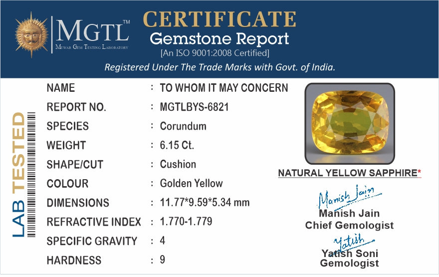 Yellow Sapphire - 6.15 Carats