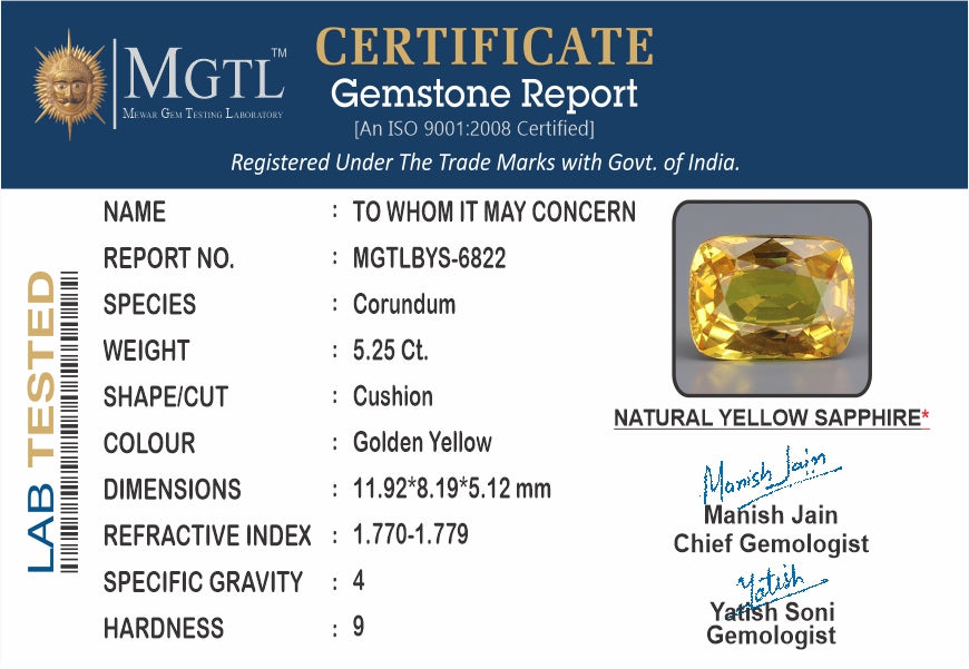 Yellow Sapphire - 5.25 Carats