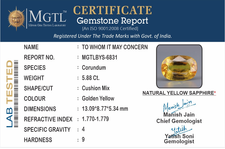 Yellow Sapphire - 5.88 Carats